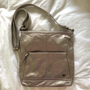 nwot silver leather crossbody from the sak